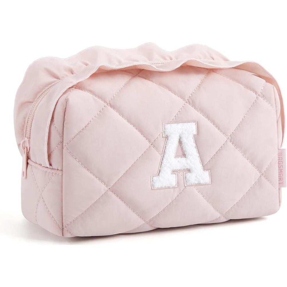 imageBAGSMART Elegant Roomy Makeup Bags InitialKPink03InitialAPink