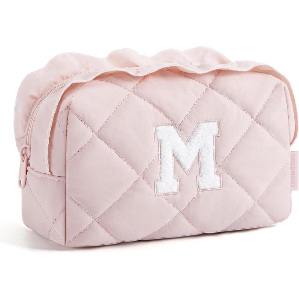 imageBAGSMART Elegant Roomy Makeup Bags InitialKPink03InitialMPink