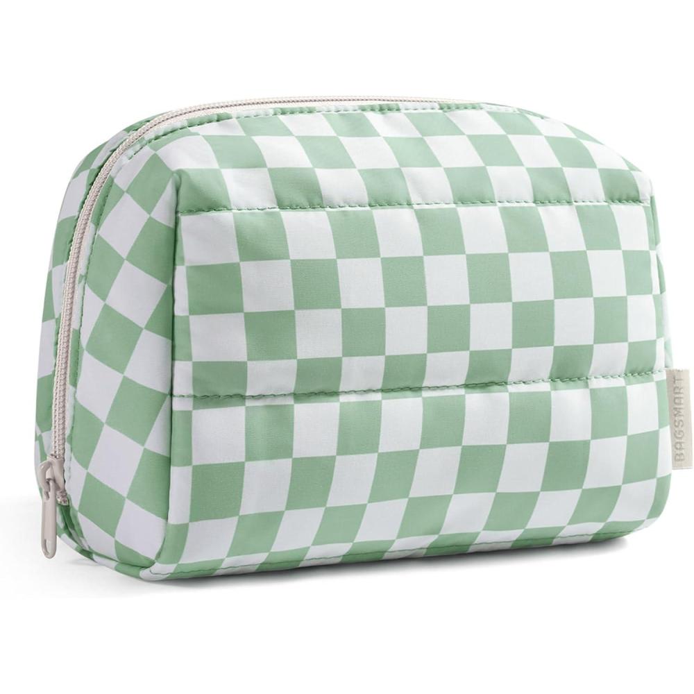 imageBAGSMART Elegant Roomy Makeup Bags InitialKPinkGreen checkered
