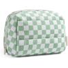 BAGSMART Elegant Roomy Makeup Bags (Initial-K-Pink)(Green checkered)