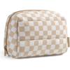 BAGSMART Elegant Roomy Makeup Bags (Initial-K-Pink)(Khaki Checkered)