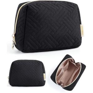 BAGSMART Elegant Roomy Makeup Bags (Initial-K-Pink)(01-Black)