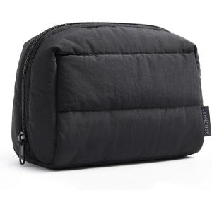 BAGSMART Elegant Roomy Makeup Bags (Initial-K-Pink)(02-Black)