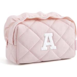 BAGSMART Elegant Roomy Makeup Bags (Initial-K-Pink)(03-Initial-A-Pink)
