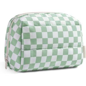 BAGSMART Elegant Roomy Makeup Bags (Initial-K-Pink)(Green checkered)