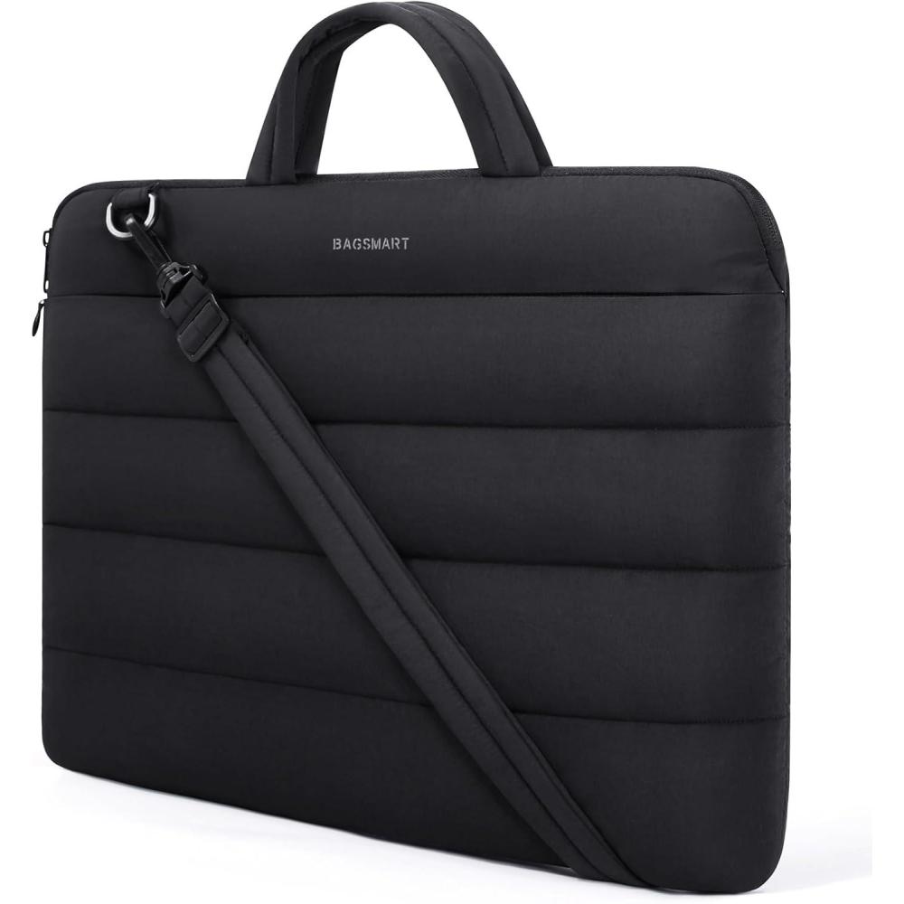 imageBAGSMART 1314 inch Laptop Sleeve Bag with Strap Puffy Padded Laptop Case with Pocket Portable Macbook AirPro 13 inch Case for Women Repellent Protective Sleeve Compatible with Dell HP BlackBlack