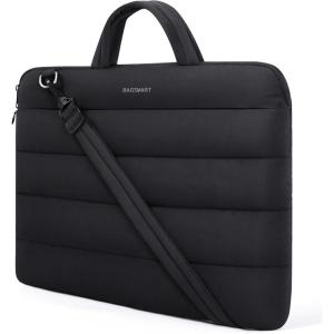 BAGSMART 13-14 inch Laptop Sleeve Bag with Strap, Puffy Padded Laptop Case with Pocket, Portable Macbook Air/Pro 13 inch Case for Women, Repellent Protective Sleeve Compatible with Dell, HP, Black(Black)