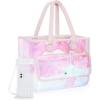 Bagsmart Waterproof Beach Bag for Women with Phone Pouch, Large Tote Bag for Pool, Travel and Vacation(Liaght Pink-02)