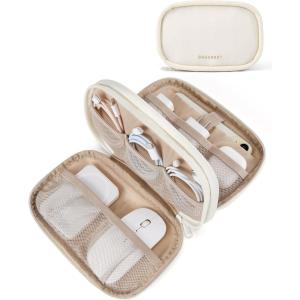 BAGSMART Travel Cord Organizer Electronics Case, Puffer Cable Organizer Bag Travel Essentials for Women, Small Tech Organizer Travel Case for Charger, Cable, Phone, Flash Drive Black(A-Double Layer Beige)