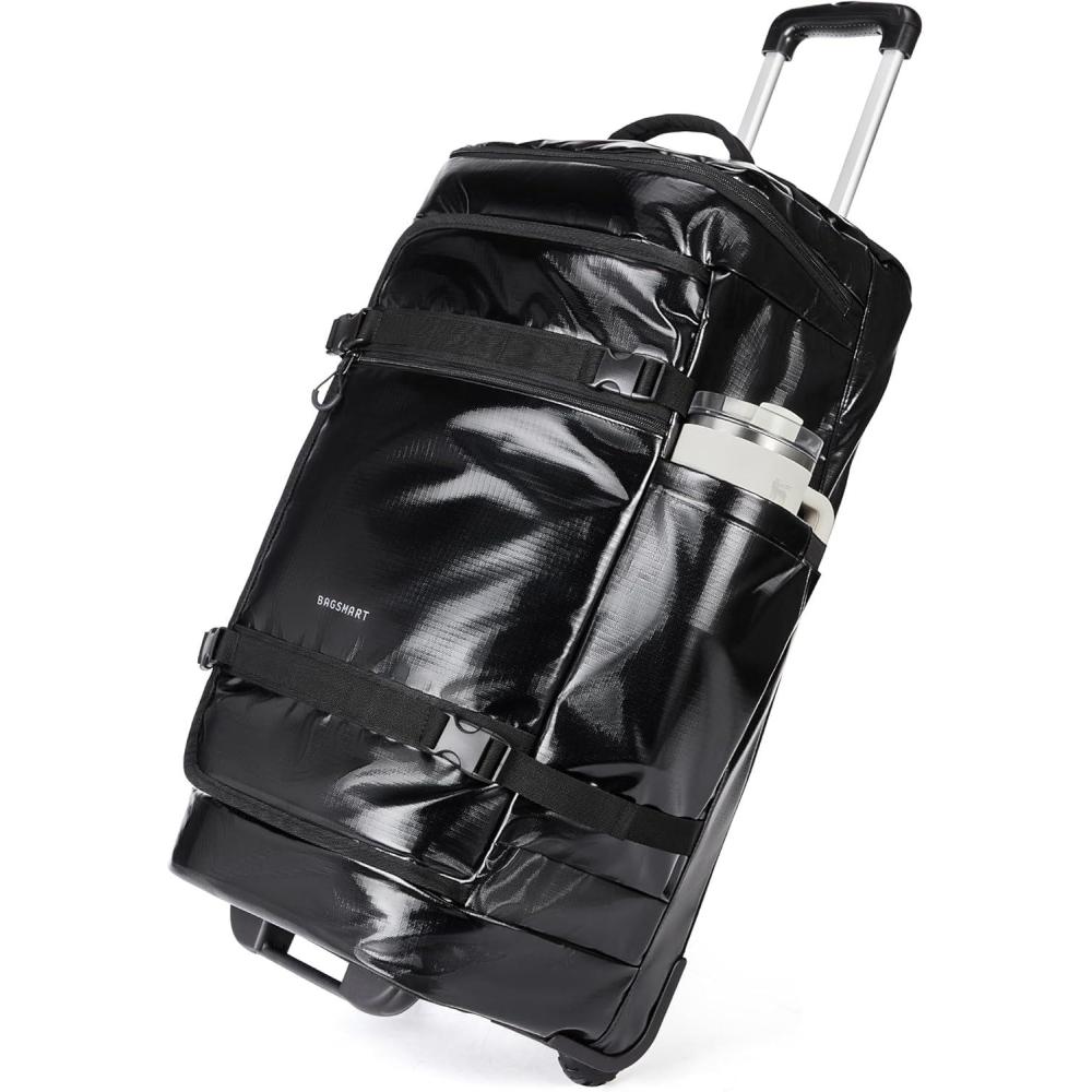 imageBAGSMART 70L Rolling Duffle Bag with Wheels Large Travel Duffel Luggage Bag for Men Water Repellent Heavy Duty for Travel Camp Olive GreenBlack