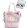 BAGSMART Beach Bag for Women, Mesh Tote Bags with Zipper, Sandproof Vacation Essentials with Cooler for Swim Cruise Pool(Rainbow)
