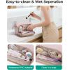 BAGSMART Makeup Bag Travel Toiletry Bag, Puffy Padded Make Up Bags for Women, Makeup Organizer Wide-open Pouch Purse, Travel Essentials for Toiletries Accessories Brushes, Camel(Brown)(Black)