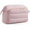 BAGSMART Makeup Bag Travel Toiletry Bag, Puffy Padded Make Up Bags for Women, Makeup Organizer Wide-open Pouch Purse, Travel Essentials for Toiletries Accessories Brushes, Camel(Brown)(Pink)
