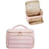BAGSMART Travel Makeup Bag with Jewelry Organizer, Portable Make Up Bag, Puffy Wide-Opening Cosmetic Storage Pouch for Women’s Toiletries and Travel Essentials (Baby Pink)(Baby Pink)