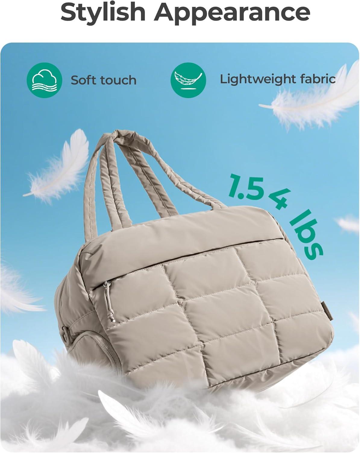 imageBAGSMART Large Gym Bag for Women Carry on Travel Duffel Bag Waterresistant Weekender with Shoe Compartment for Gym Travel Work ClassicKhaki