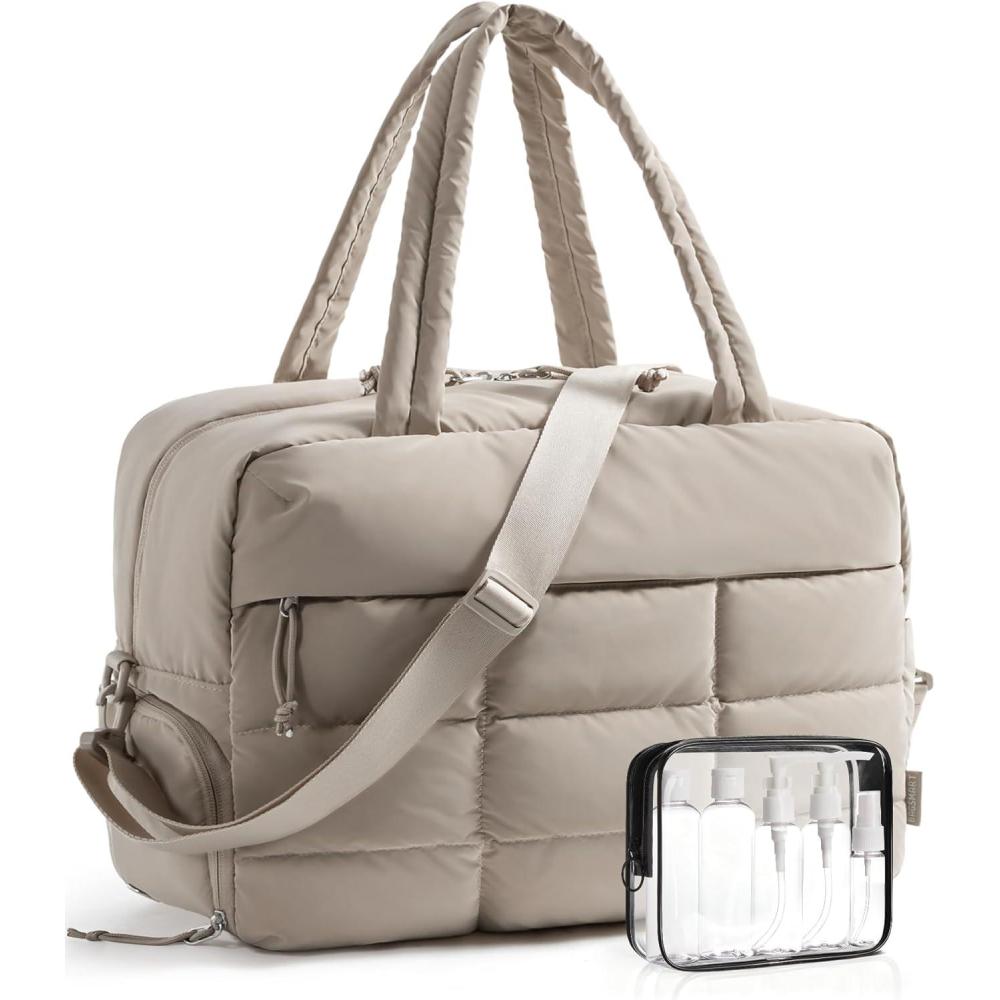 imageBAGSMART Large Gym Bag for Women Carry on Travel Duffel Bag Waterresistant Weekender with Shoe Compartment for Gym Travel Work ClassicKhaki