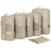 BAGSMART Compression Packing Cubes for Travel, 6 Set Packing Cubes for Carry on Suitcases, Compression Travel Cubes & Suitcase Organizer for Packing with Shoe Bag Khaki(02-Khaki)