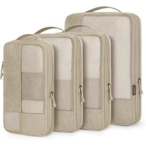BAGSMART Compression Packing Cubes for Travel, 6 Set Packing Cubes for Carry on Suitcases, Compression Travel Cubes & Suitcase Organizer for Packing with Shoe Bag Khaki(Khaki)