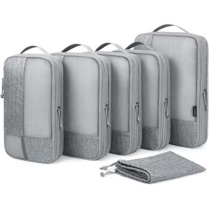 BAGSMART Compression Packing Cubes for Travel, 6 Set Packing Cubes for Carry on Suitcases, Compression Travel Cubes & Suitcase Organizer for Packing with Shoe Bag Khaki(01-Grey)