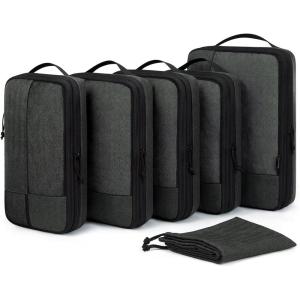BAGSMART Compression Packing Cubes for Travel, 6 Set Packing Cubes for Carry on Suitcases, Compression Travel Cubes & Suitcase Organizer for Packing with Shoe Bag Khaki(04-Black)