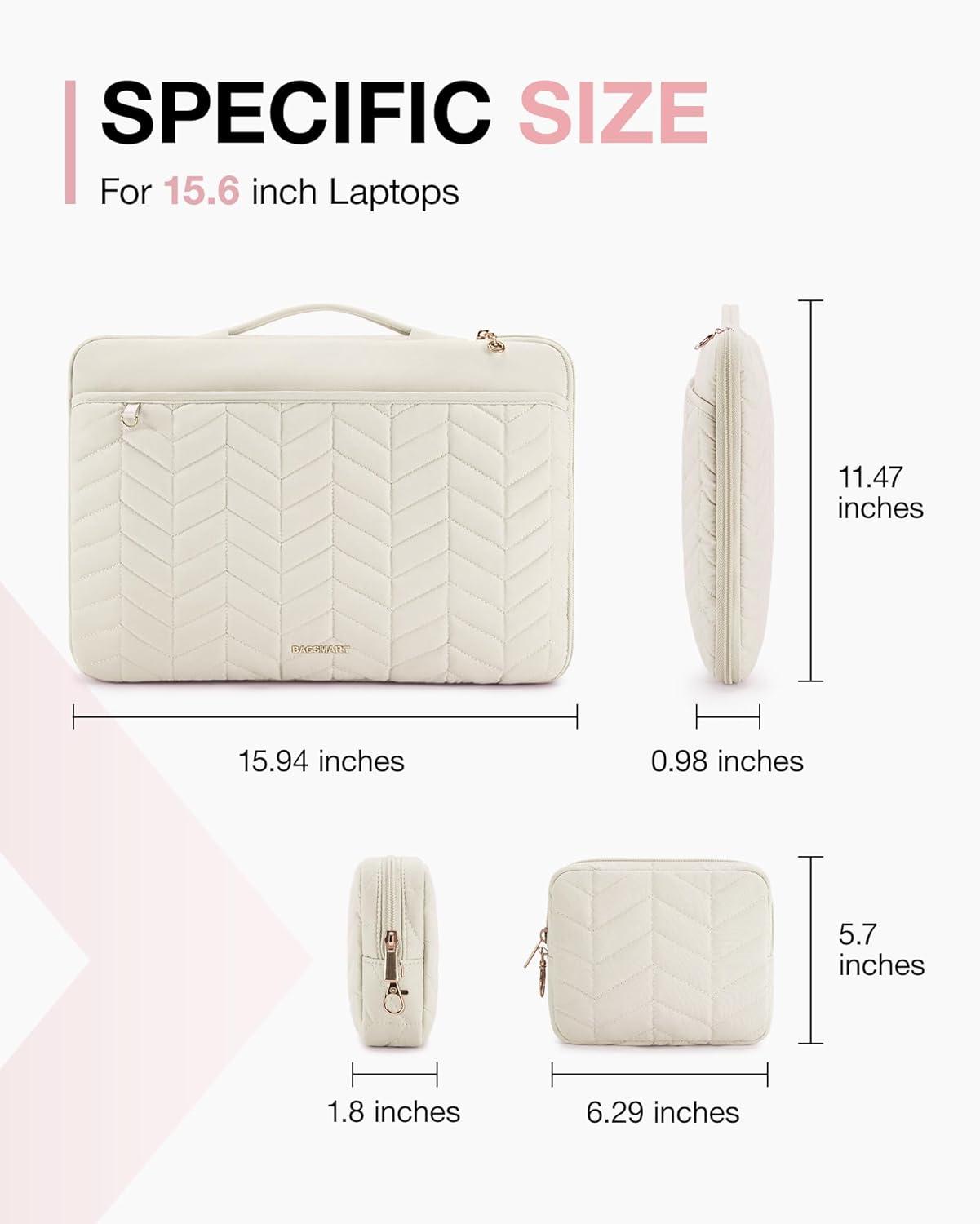 imageBAGSMART 1516 inch Laptop Case with Handle Puffy Padded Laptop Bag Sleeve for Women Portable MacBook AirPro Case Compatible with Dell HP Lenovo ASUS Acer Huawei Computer BlackNatural Cream