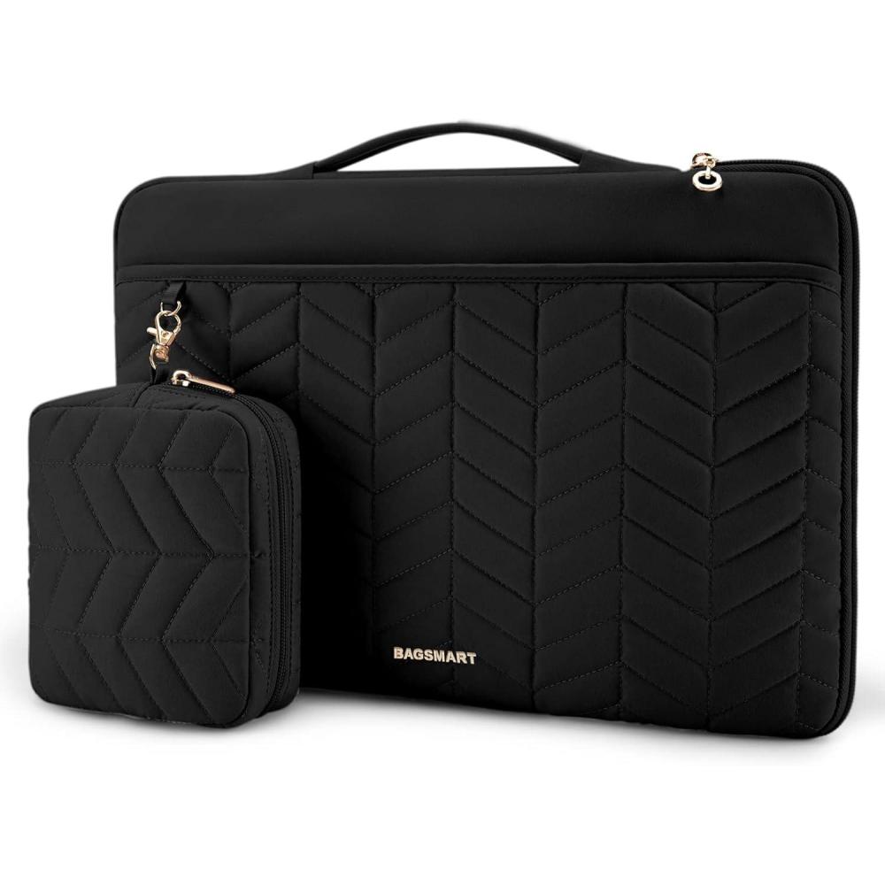 imageBAGSMART 1516 inch Laptop Case with Handle Puffy Padded Laptop Bag Sleeve for Women Portable MacBook AirPro Case Compatible with Dell HP Lenovo ASUS Acer Huawei Computer BlackWith AccessoriesBlack
