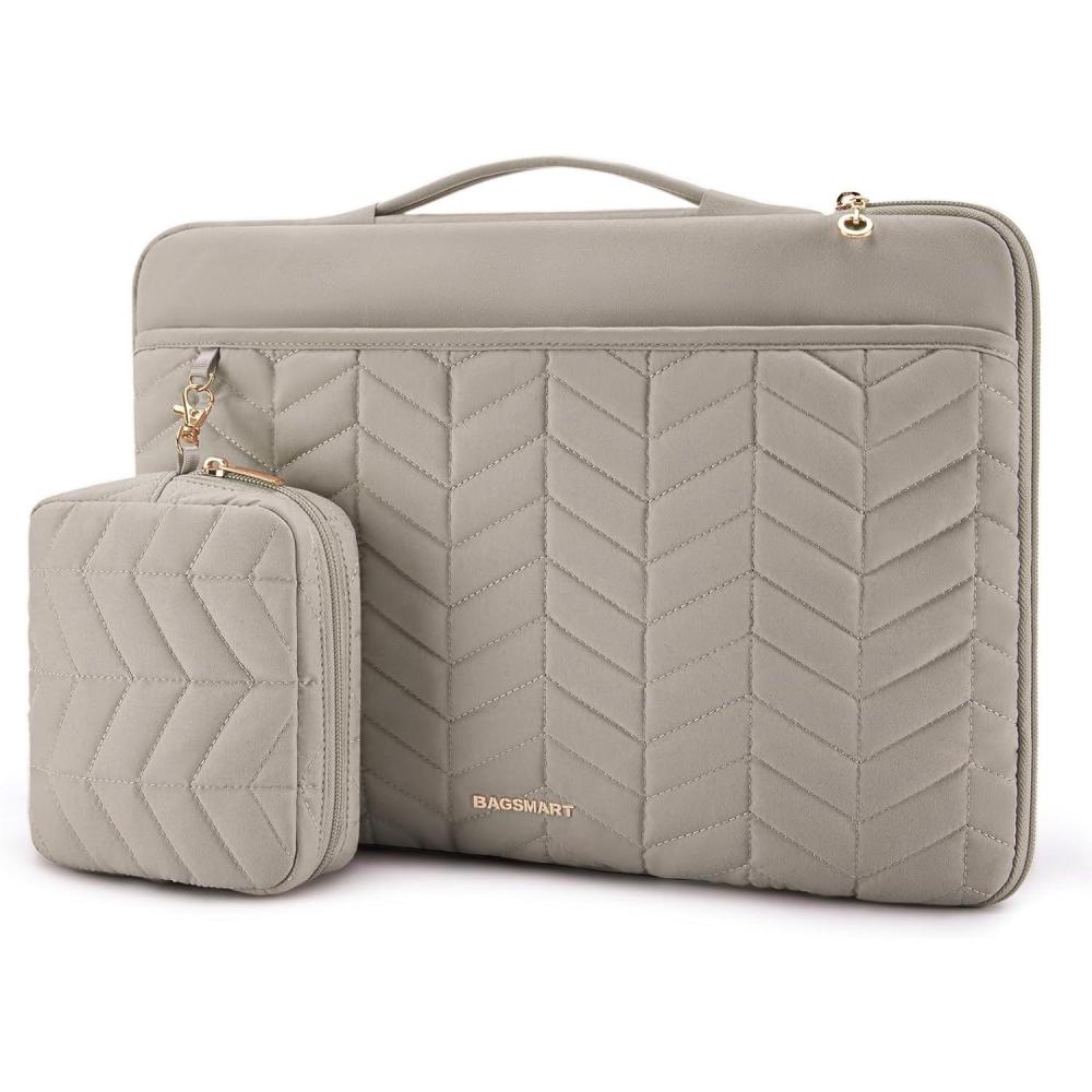 imageBAGSMART 1516 inch Laptop Case with Handle Puffy Padded Laptop Bag Sleeve for Women Portable MacBook AirPro Case Compatible with Dell HP Lenovo ASUS Acer Huawei Computer BlackWith AccessoriesWarm Gray