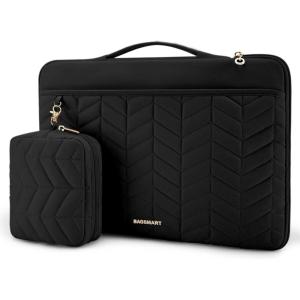 BAGSMART 15-16 inch Laptop Case with Handle, Puffy Padded Laptop Bag Sleeve for Women, Portable MacBook Air/Pro Case Compatible with Dell, HP, Lenovo, ASUS, Acer, Huawei Computer, Black(With Accessories-Black)
