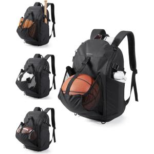 BAGSMART Basketball Bag with Shoes Compartment, Basketball Backpack with Ball Holder, Functional Gym Bag for Velleyball, Soccer & Baseball(Black)