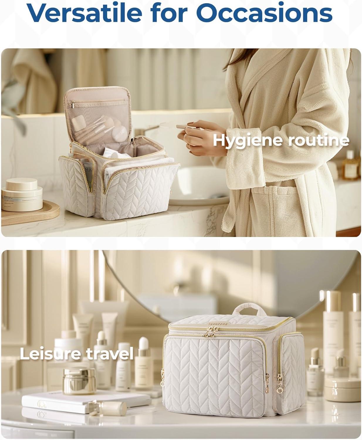 imageBAGSMART Travel Toiletry Bag Large Wideopen Travel Bag for Toiletries Makeup Cosmetic Travel Bag with HandleBlackPink