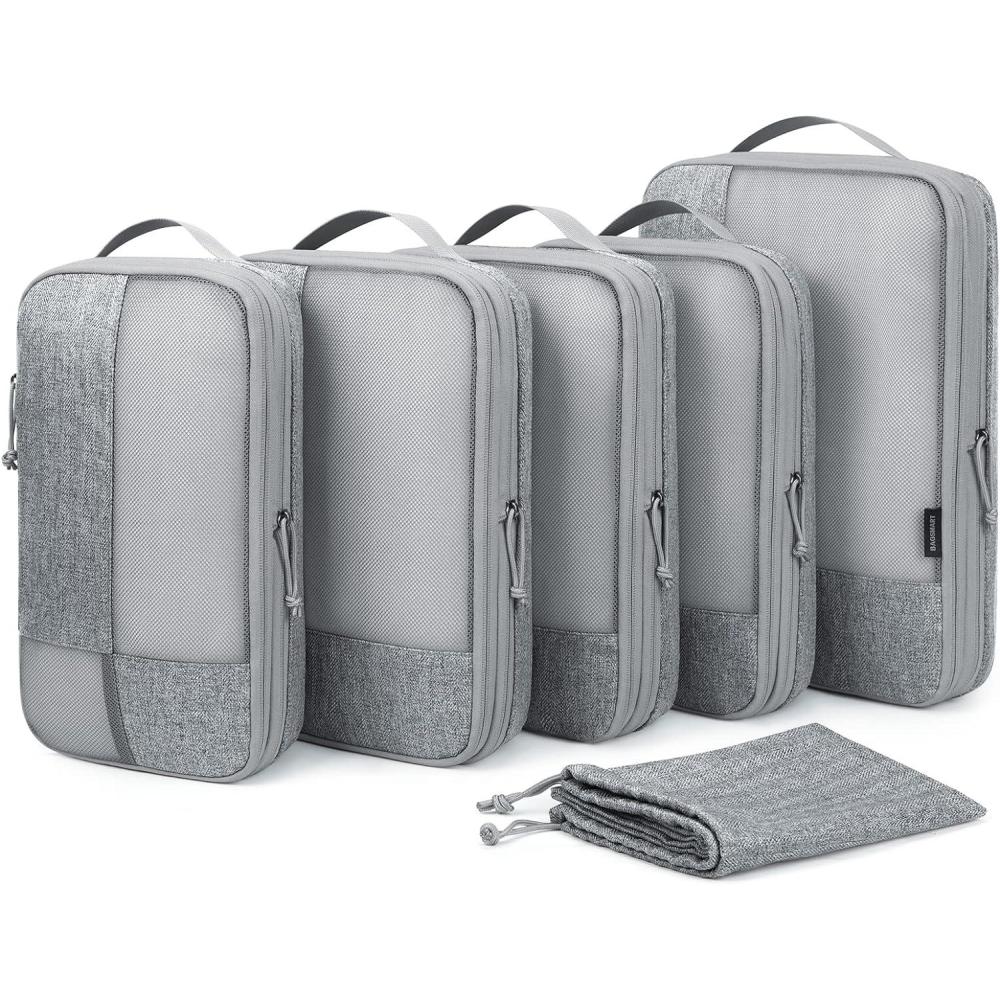 imageBAGSMART Compression Packing Cubes for Travel 6 Set Packing Cubes for Carry on Suitcases Compression Travel Cubes amp Suitcase Organizer for Packing with Shoe Bag Sky Blue01Grey