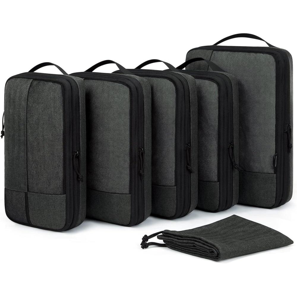 imageBAGSMART Compression Packing Cubes for Travel 6 Set Packing Cubes for Carry on Suitcases Compression Travel Cubes amp Suitcase Organizer for Packing with Shoe Bag Sky Blue04Black