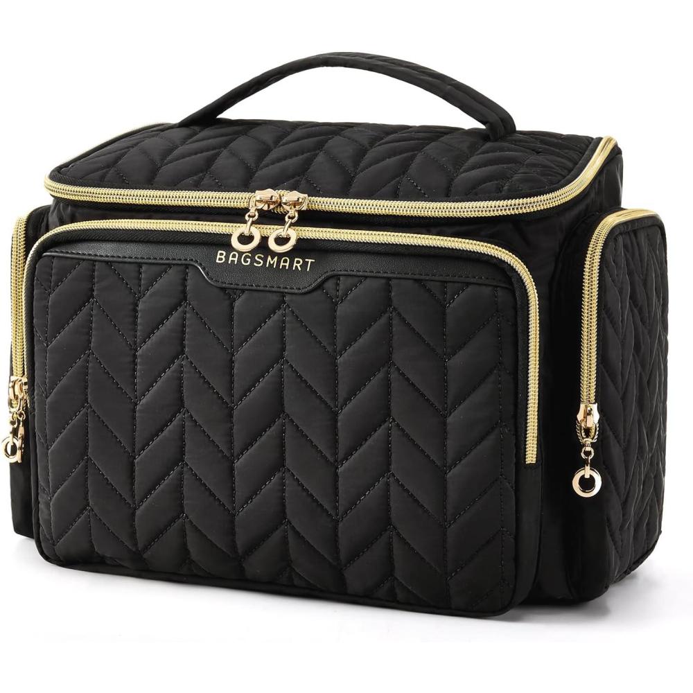 imageBAGSMART Travel Toiletry Bag Large Wideopen Travel Bag for Toiletries Makeup Cosmetic Travel Bag with HandleBlackBlack