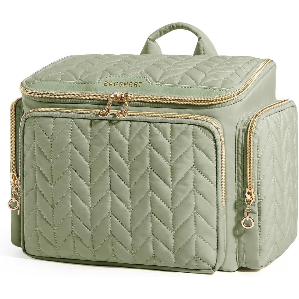 imageBAGSMART Travel Toiletry Bag Large Wideopen Travel Bag for Toiletries Makeup Cosmetic Travel Bag with HandleBlackGreen