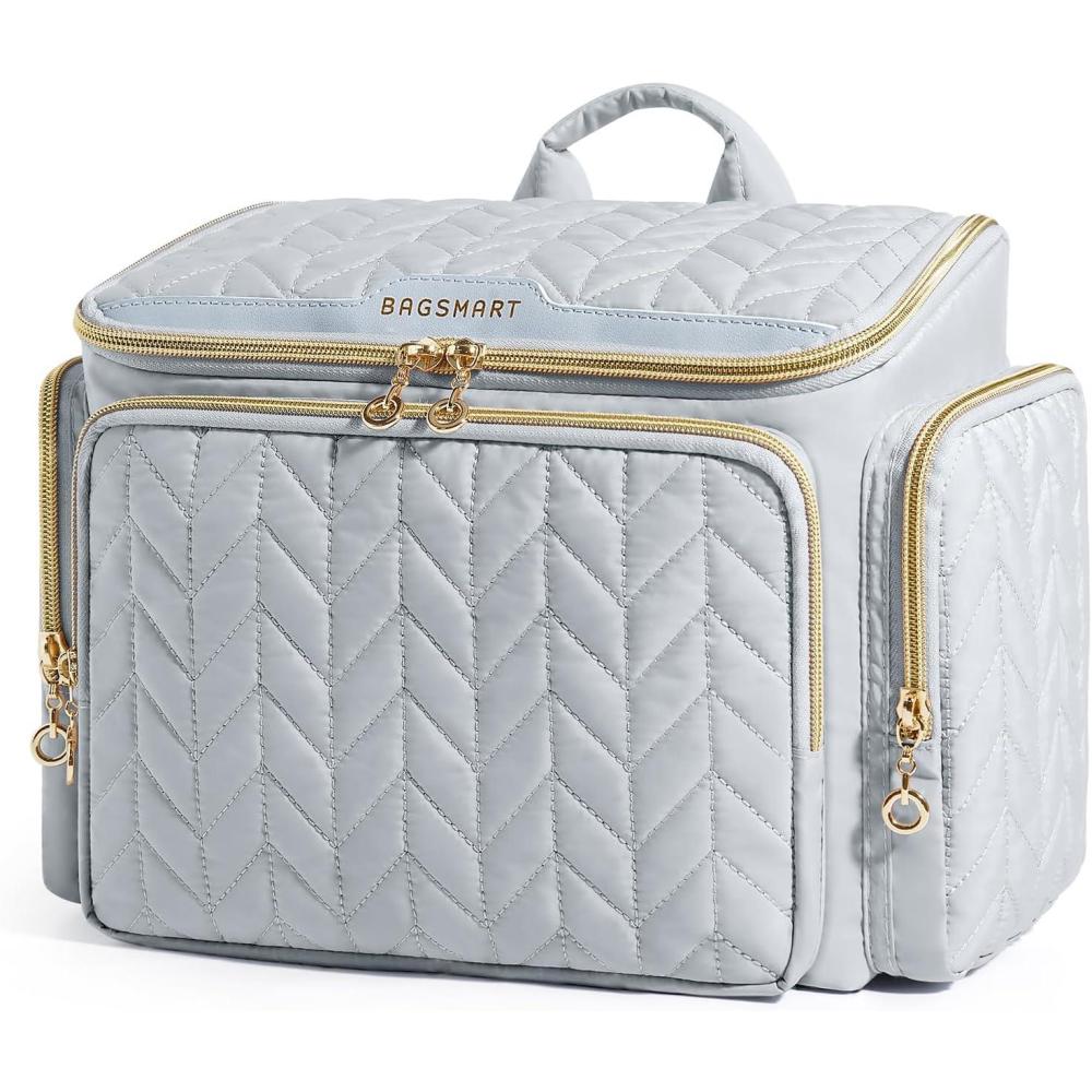 imageBAGSMART Travel Toiletry Bag Large Wideopen Travel Bag for Toiletries Makeup Cosmetic Travel Bag with HandleBlackGrey