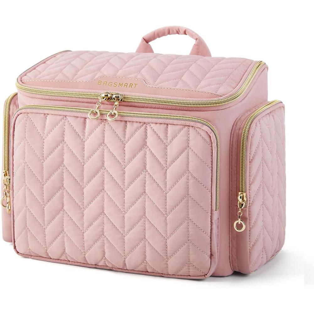 imageBAGSMART Travel Toiletry Bag Large Wideopen Travel Bag for Toiletries Makeup Cosmetic Travel Bag with HandleBlackPink