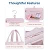 BAGSMART Travel Toiletry Bag with Jewelry Organizer, Hanging Travel Bag for Toiletries, Puffy Makeup Cosmetic Bag Organizer, Carry-on Travel Accessories Essentials, Beige-M(Pink)