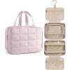 BAGSMART Travel Toiletry Bag for Women, Hanging Travel Bag for Toiletries, Puffy Makeup Cosmetic Bag Organizer, Carry-on Travel Accessories Essentials, Camel(Pink)