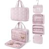 BAGSMART Travel Toiletry Bag with Jewelry Organizer, Hanging Travel Bag for Toiletries, Puffy Makeup Cosmetic Bag Organizer, Carry-on Travel Accessories Essentials, Beige-M(Pink)
