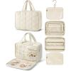 BAGSMART Travel Toiletry Bag with Jewelry Organizer, Hanging Travel Bag for Toiletries, Puffy Makeup Cosmetic Bag Organizer, Carry-on Travel Accessories Essentials, Beige-M(Beige)
