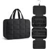 BAGSMART Travel Toiletry Bag with Jewelry Organizer, Hanging Travel Bag for Toiletries, Puffy Makeup Cosmetic Bag Organizer, Carry-on Travel Accessories Essentials, Beige-M(Black)