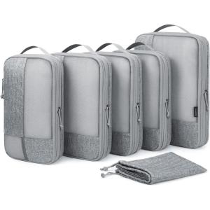 BAGSMART Compression Packing Cubes for Travel, 6 Set Packing Cubes for Carry on Suitcases, Compression Travel Cubes & Suitcase Organizer for Packing with Shoe Bag Sky Blue(01-Grey)
