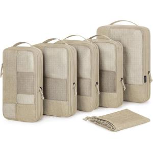 BAGSMART Compression Packing Cubes for Travel, 6 Set Packing Cubes for Carry on Suitcases, Compression Travel Cubes & Suitcase Organizer for Packing with Shoe Bag Sky Blue(02-Khaki)