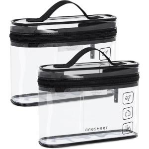 BAGSMART TSA Approved Toiletry Bag, 2 Pack Clear Makeup Cosmetic Bag Organizer, Quart Size Travel Bag for Toiletries, Carry-on Travel Accessories Essentials, Pink-2pcs(Black)