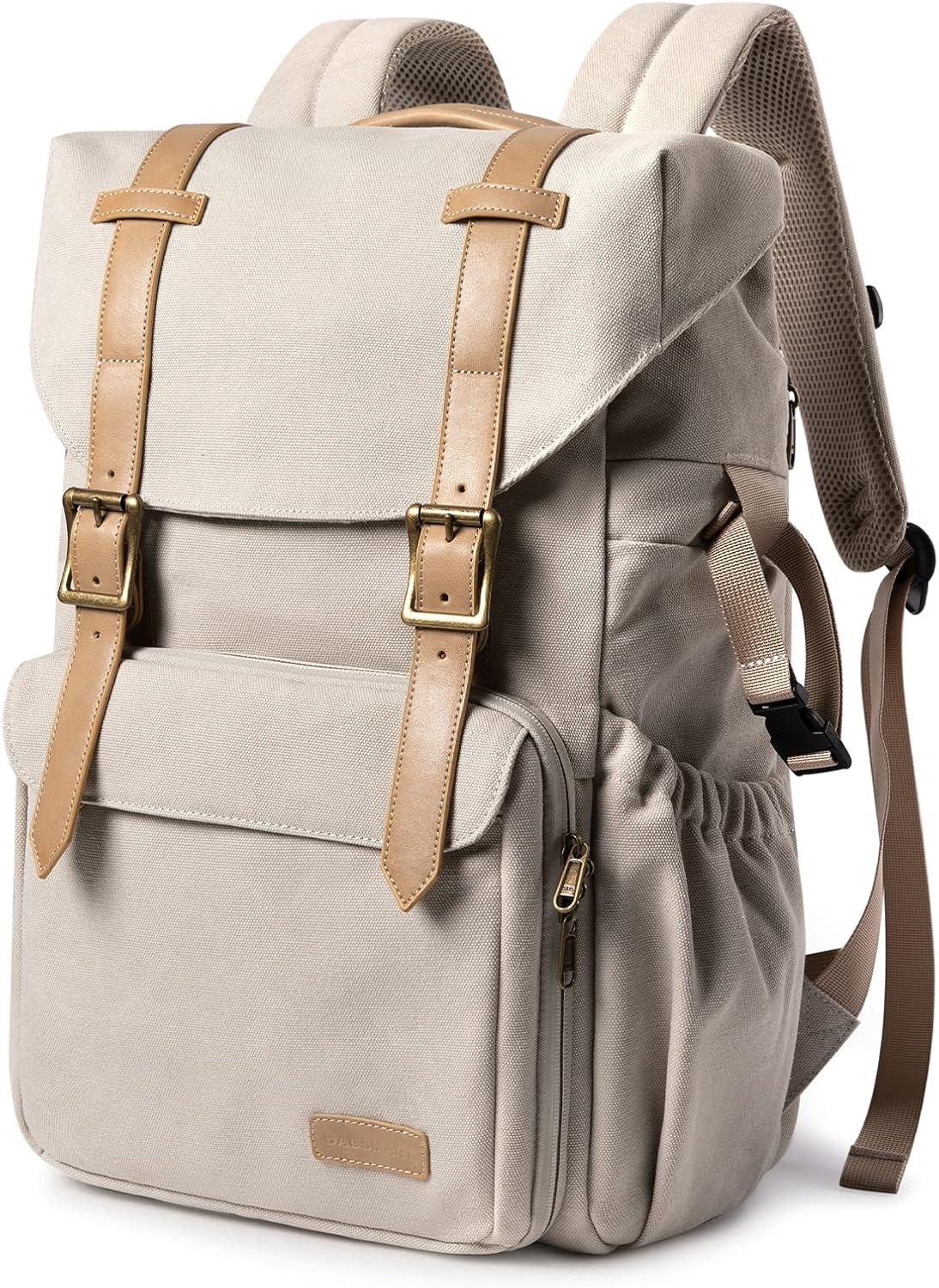 imageBAGSMART Camera Backpack DSLR SLR Waterproof Camera Bag with 15 Inch Laptop Compartment amp Tripod Holder amp Rain Cover GreenIvory White