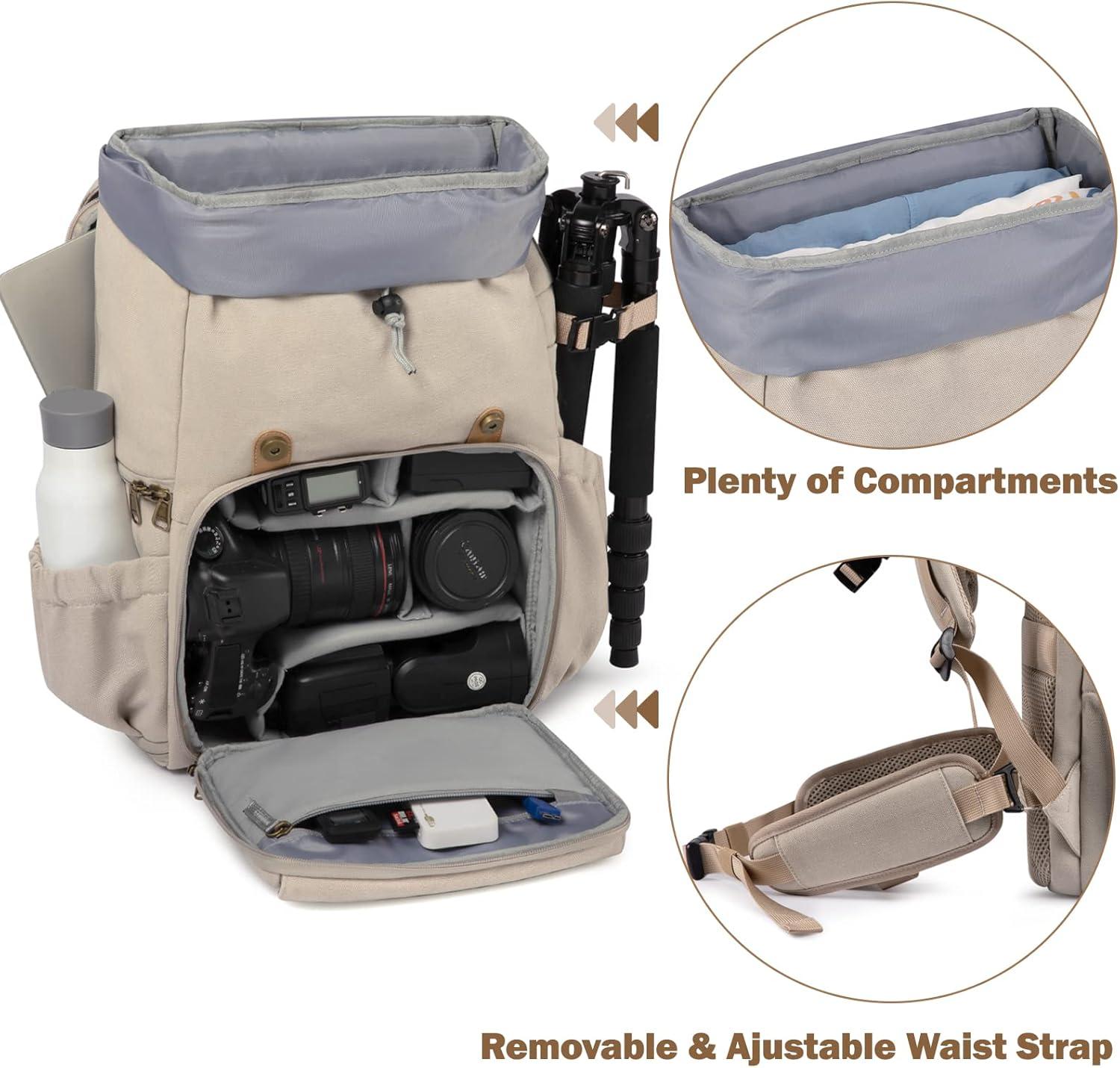 imageBAGSMART Camera Backpack DSLR SLR Waterproof Camera Bag with 15 Inch Laptop Compartment amp Tripod Holder amp Rain Cover GreenIvory White