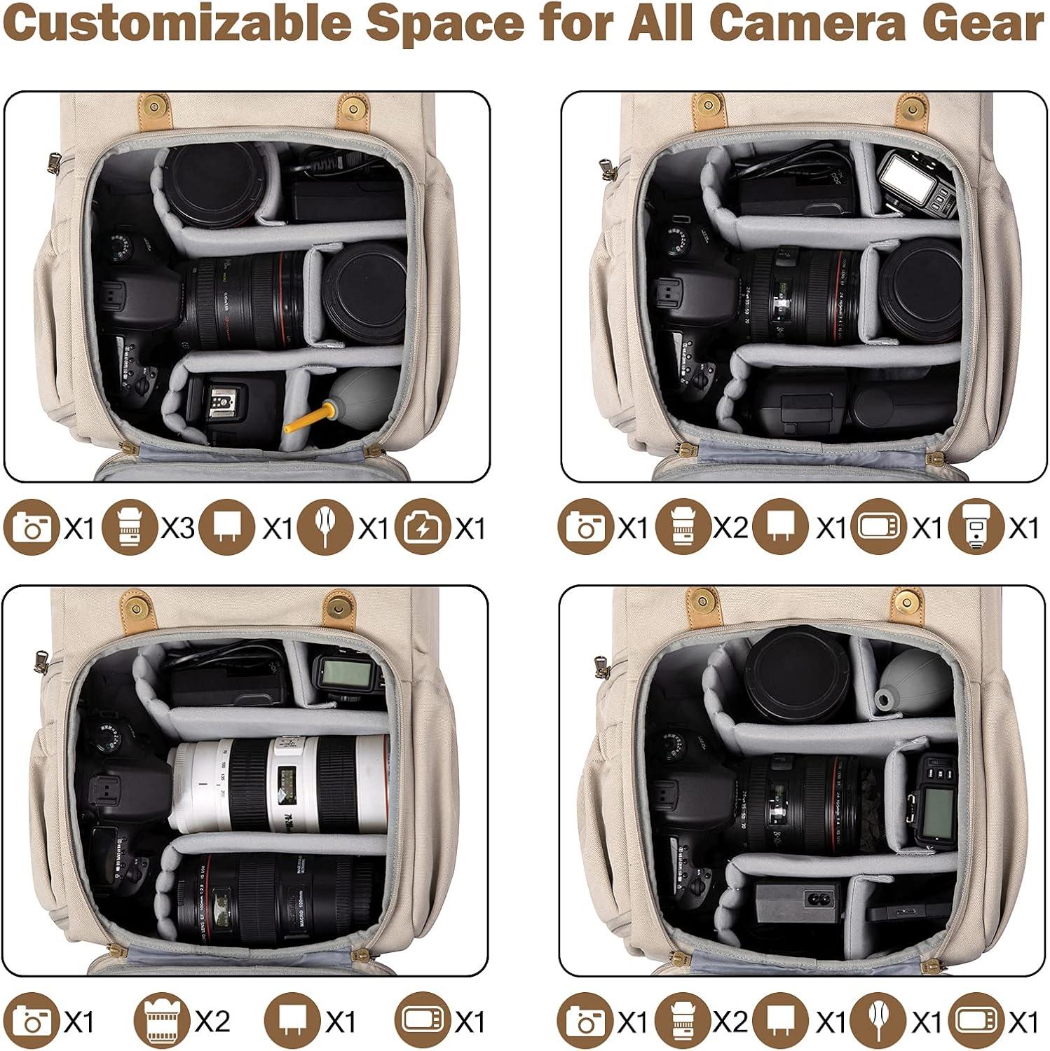 imageBAGSMART Camera Backpack DSLR SLR Waterproof Camera Bag with 15 Inch Laptop Compartment amp Tripod Holder amp Rain Cover GreenIvory White