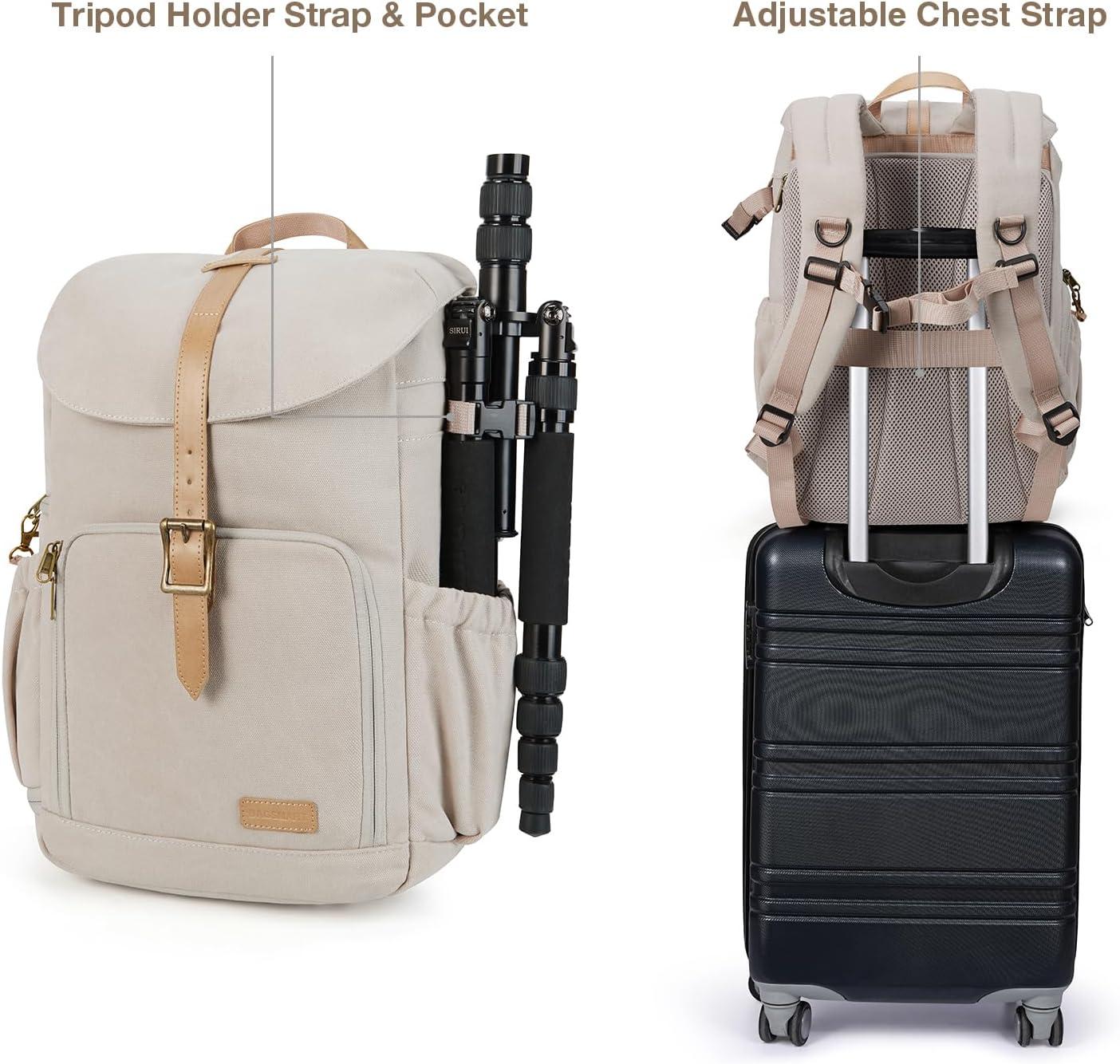 imageBAGSMART Camera Backpack DSLR SLR Waterproof Camera Bag with 15 Inch Laptop Compartment amp Tripod Holder amp Rain Cover GreenIvory White