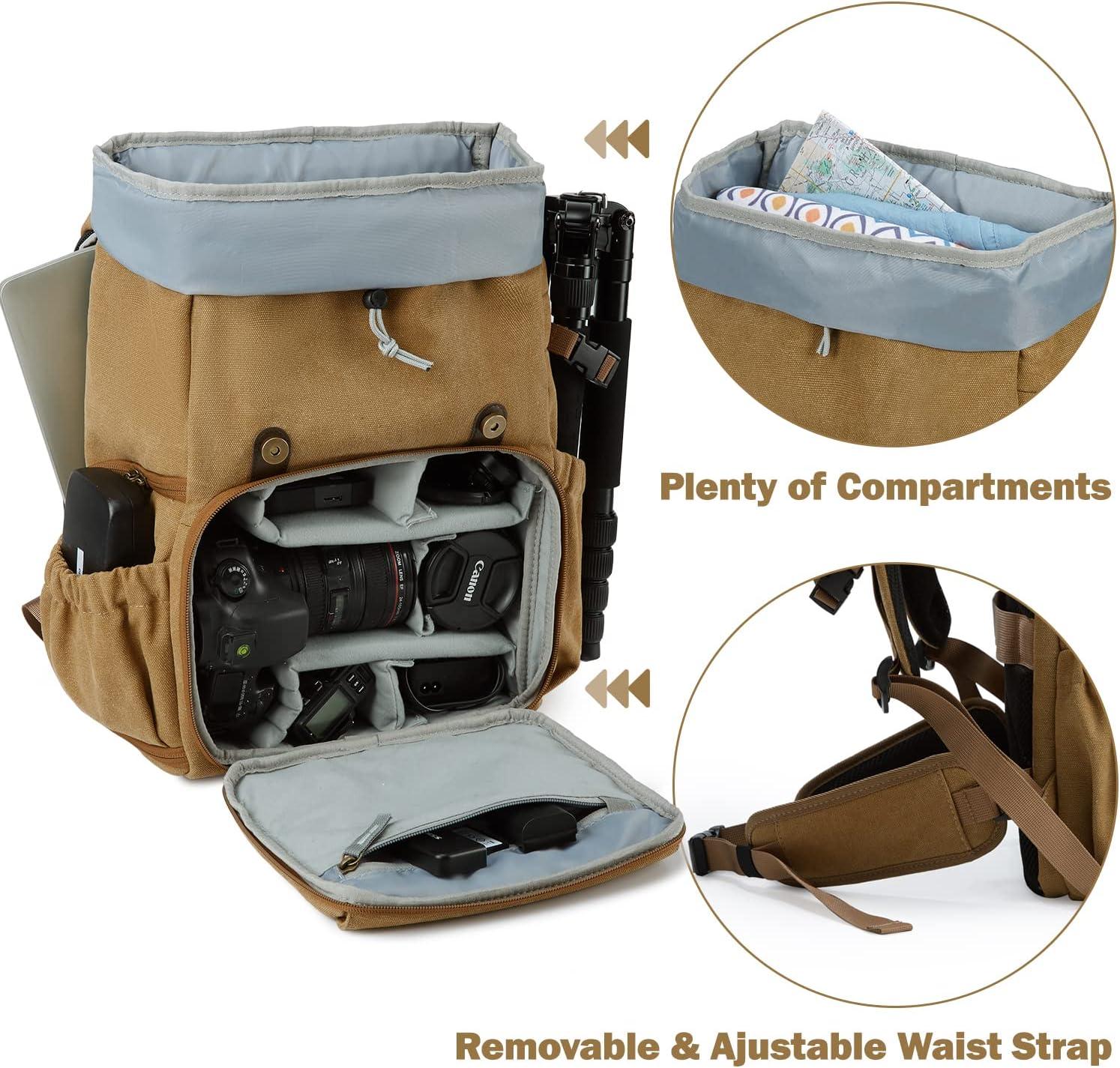 imageBAGSMART Camera Backpack DSLR SLR Waterproof Camera Bag with 15 Inch Laptop Compartment amp Tripod Holder amp Rain Cover GreenKhaki