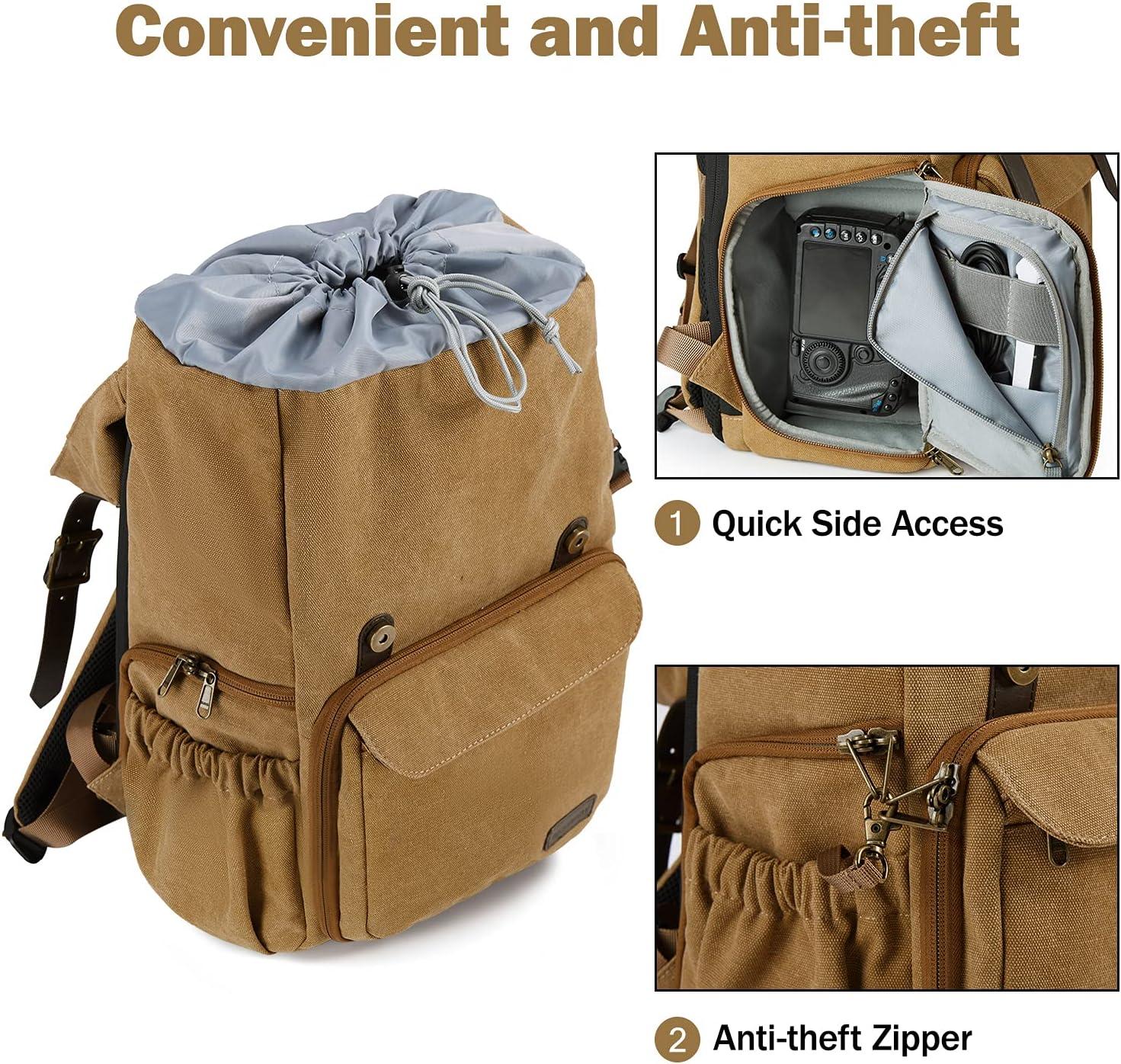 imageBAGSMART Camera Backpack DSLR SLR Waterproof Camera Bag with 15 Inch Laptop Compartment amp Tripod Holder amp Rain Cover GreenKhaki